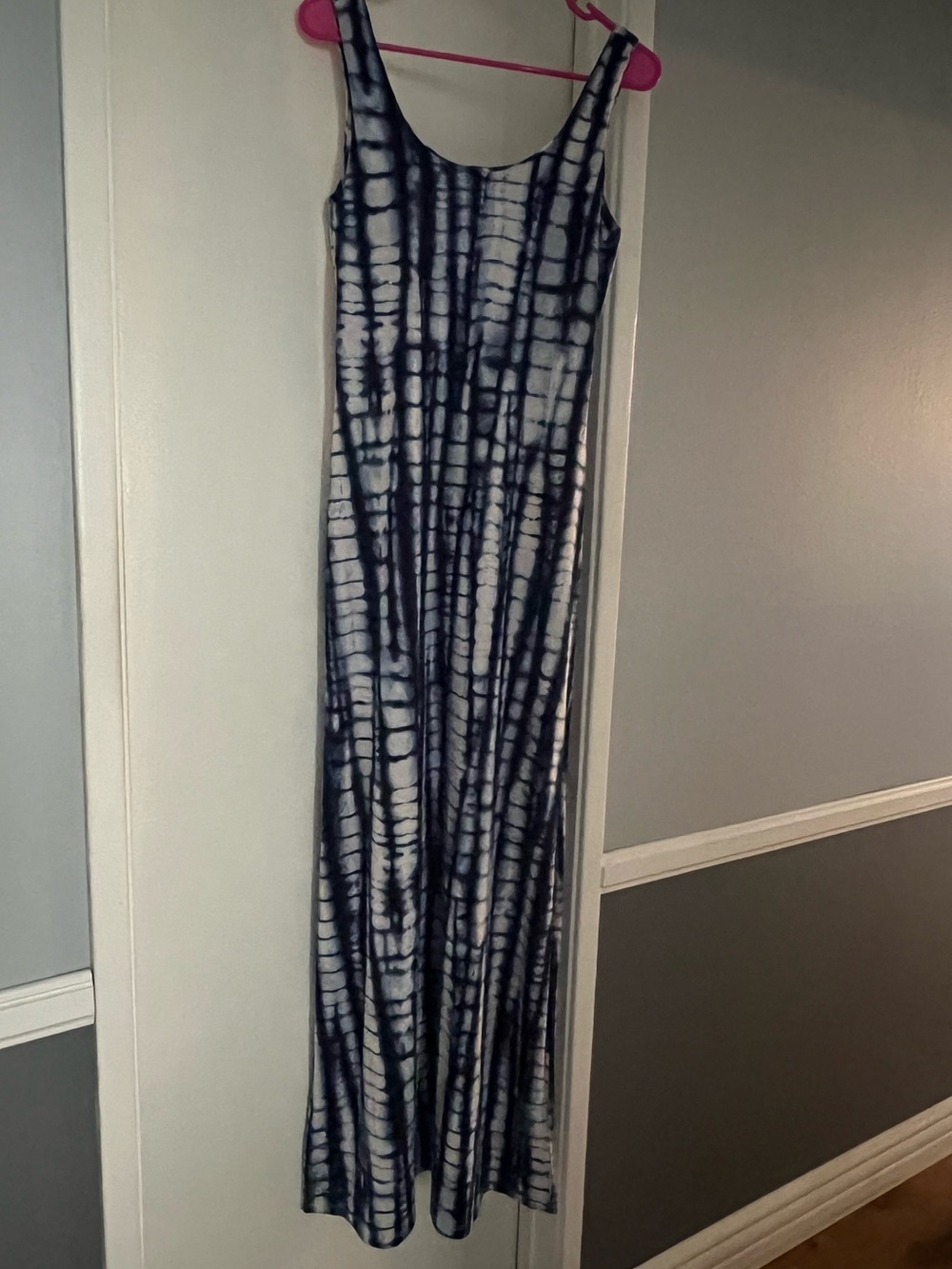 Adam Levine Navy and White Tie-Dye Maxi Tank Dress - Sz L